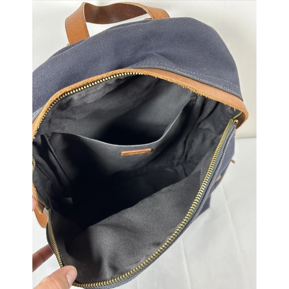 Madewell Charleston Heavy Canvas Laptop Backpack Leather Trim Navy Commuter